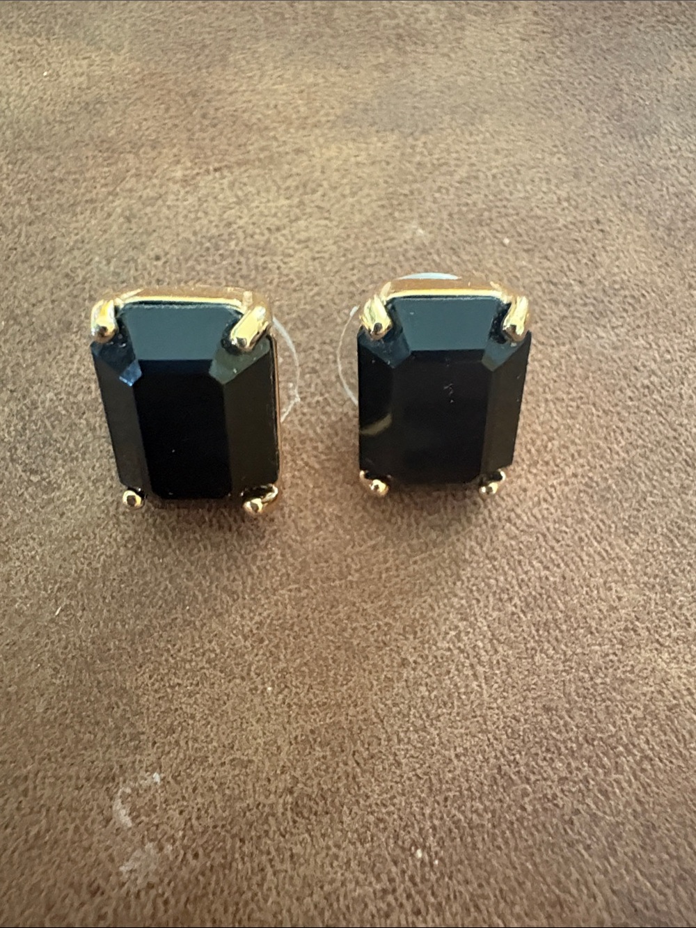 kate spade Black Emerald-Cut Stud Earrings with Gold Prongs - Picture 2 of 3